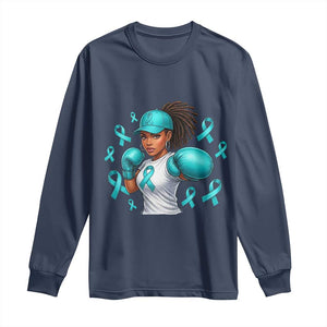 Black Women Fight Sexual Assault Awareness Long Sleeve Shirt African American Teal Ribbon Support TS10 Navy Print Your Wear