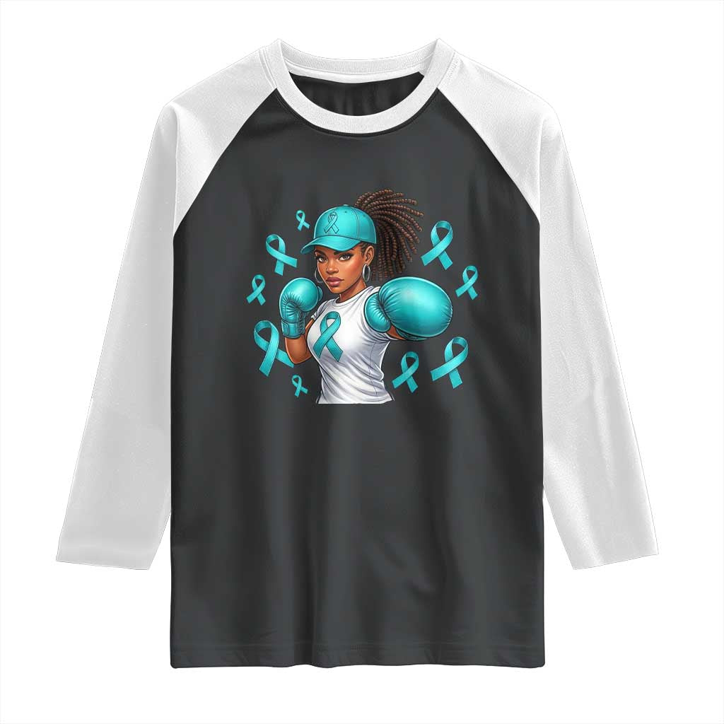 Black Women Fight Sexual Assault Awareness Raglan Shirt African American Teal Ribbon Support TS10 Black White Print Your Wear
