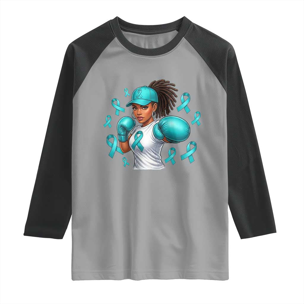 Black Women Fight Sexual Assault Awareness Raglan Shirt African American Teal Ribbon Support TS10 Sport Gray Black Print Your Wear