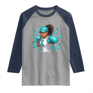 Black Women Fight Sexual Assault Awareness Raglan Shirt African American Teal Ribbon Support TS10 Sport Gray Navy Print Your Wear