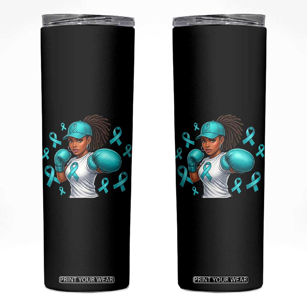 Black Women Fight Sexual Assault Awareness Skinny Tumbler African American Teal Ribbon Support TS10 Black Print Your Wear