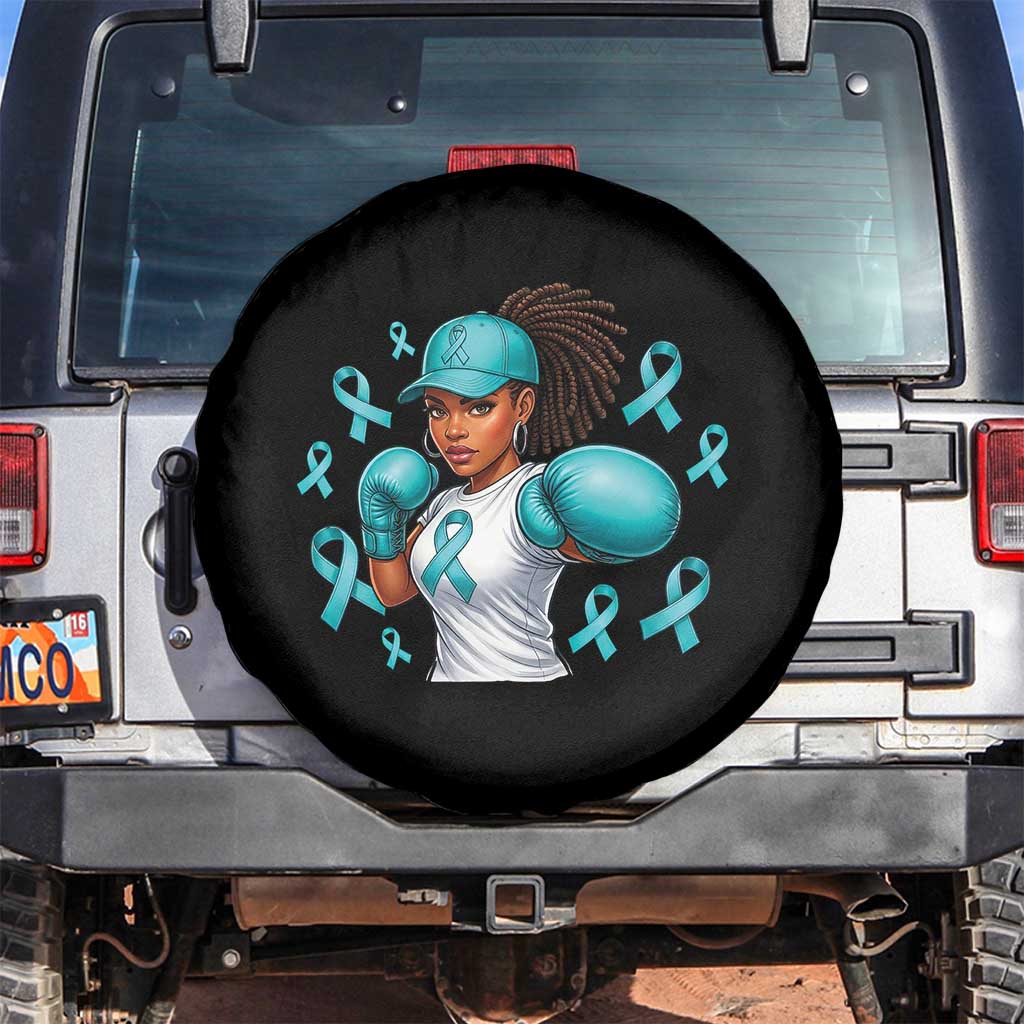 Black Women Fight Sexual Assault Awareness Spare Tire Cover African American Teal Ribbon Support TS10 No hole Black Print Your Wear