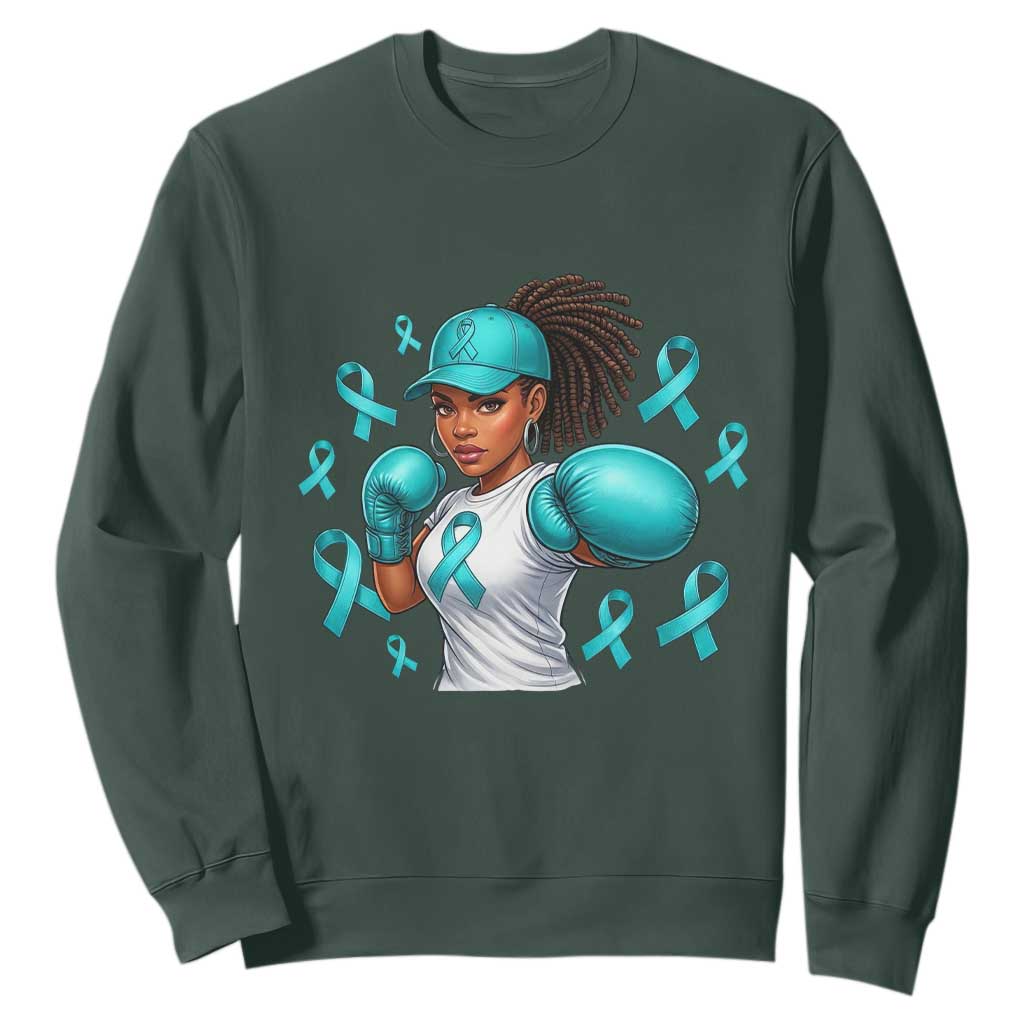 Black Women Fight Sexual Assault Awareness Sweatshirt African American Teal Ribbon Support TS10 Dark Forest Green Print Your Wear