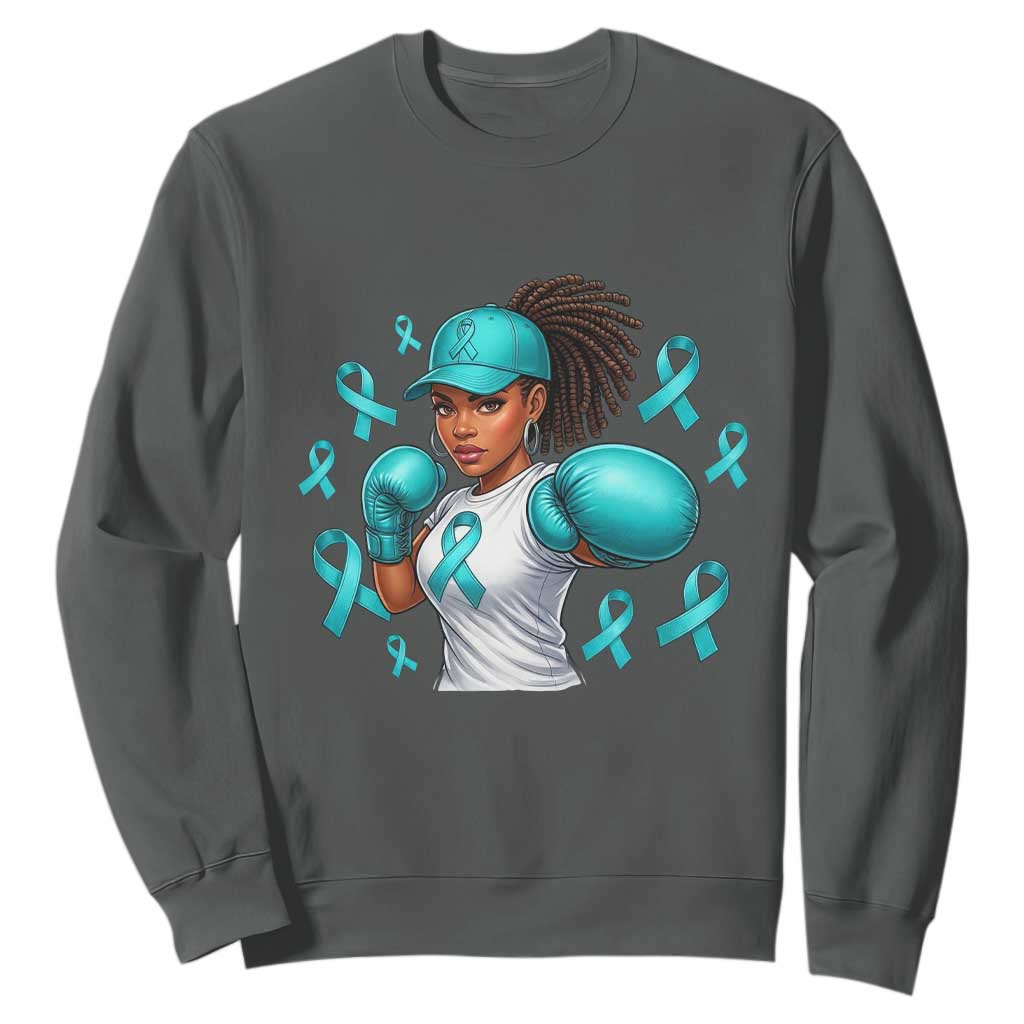 Black Women Fight Sexual Assault Awareness Sweatshirt African American Teal Ribbon Support TS10 Dark Heather Print Your Wear