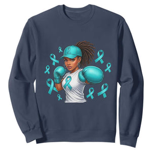 Black Women Fight Sexual Assault Awareness Sweatshirt African American Teal Ribbon Support TS10 Navy Print Your Wear