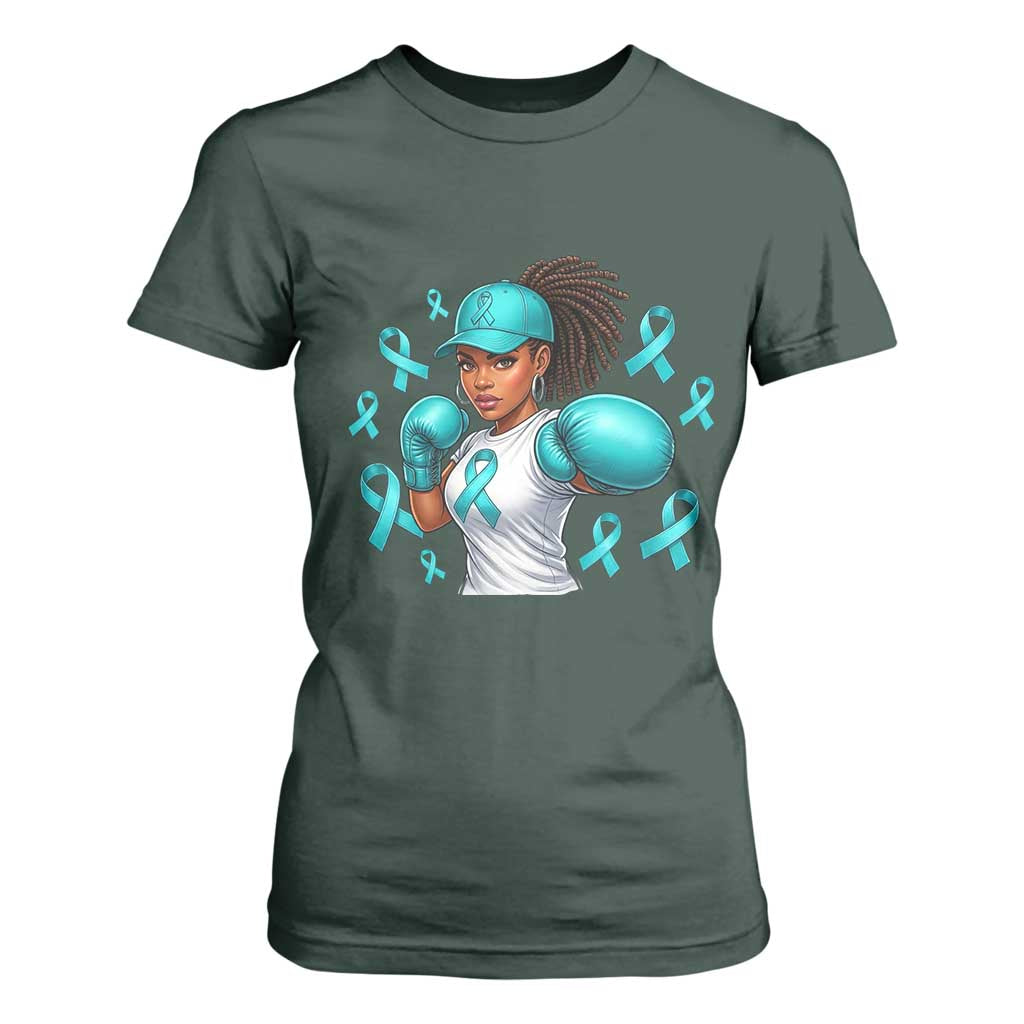 Black Women Fight Sexual Assault Awareness T Shirt For Women African American Teal Ribbon Support TS10 Dark Forest Green Print Your Wear