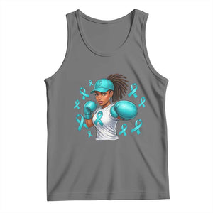 Black Women Fight Sexual Assault Awareness Tank Top African American Teal Ribbon Support TS10 Black Heather Print Your Wear