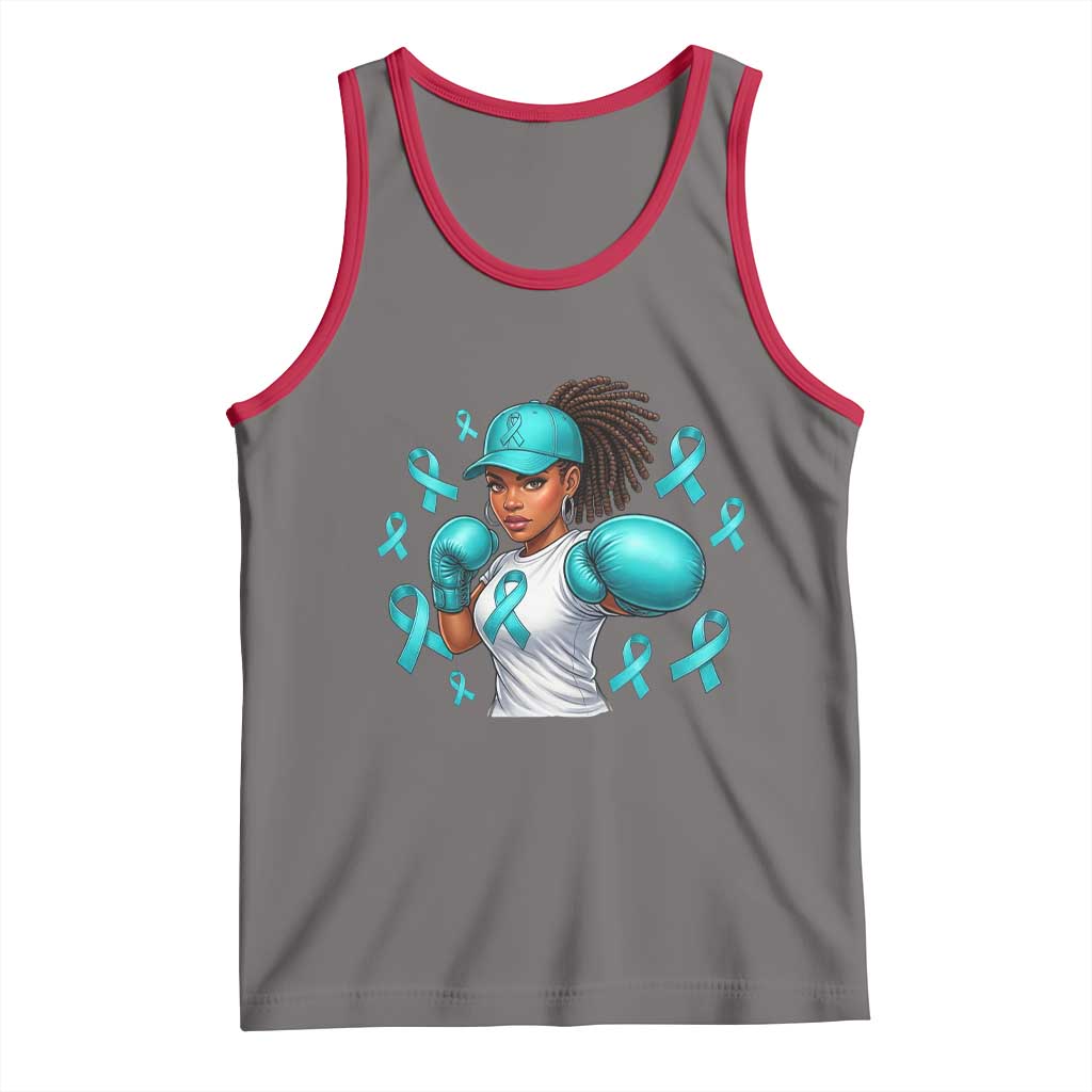 Black Women Fight Sexual Assault Awareness Tank Top African American Teal Ribbon Support TS10 Deep Heather Red Print Your Wear