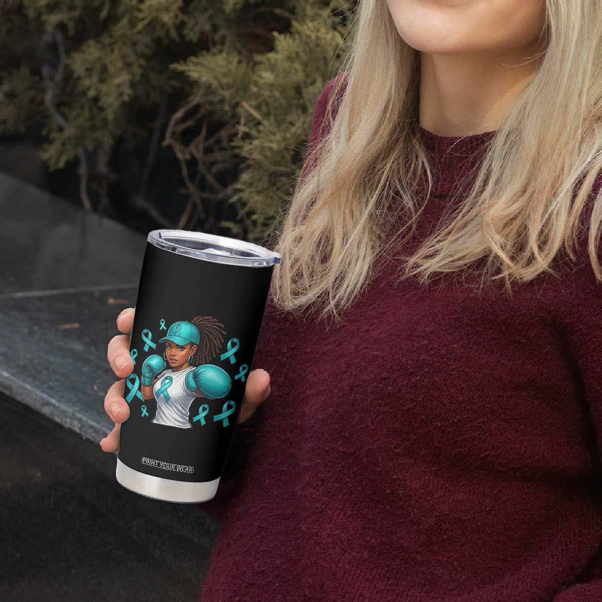 Black Women Fight Sexual Assault Awareness Tumbler Cup African American Teal Ribbon Support TS10 Print Your Wear