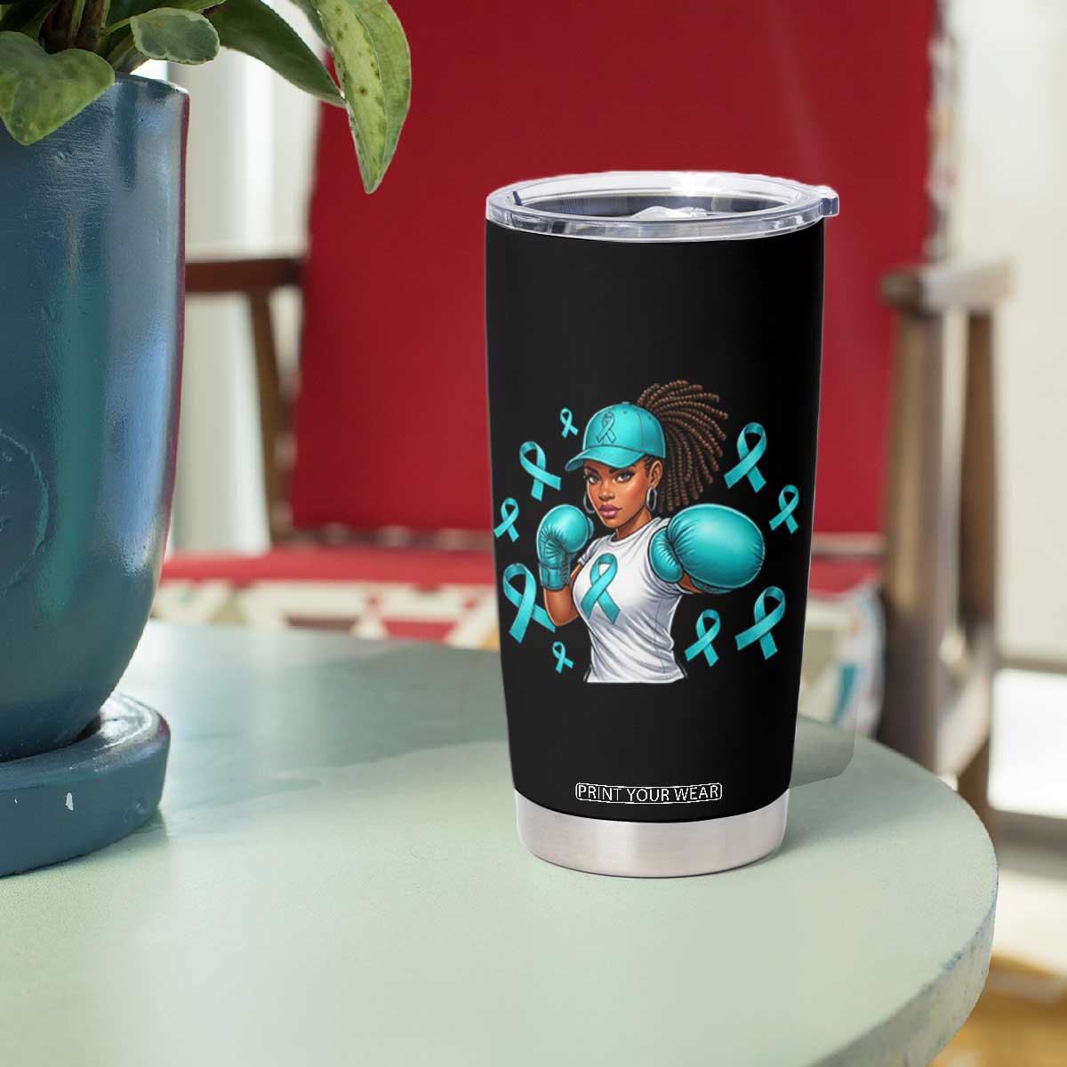 Black Women Fight Sexual Assault Awareness Tumbler Cup African American Teal Ribbon Support TS10 Print Your Wear