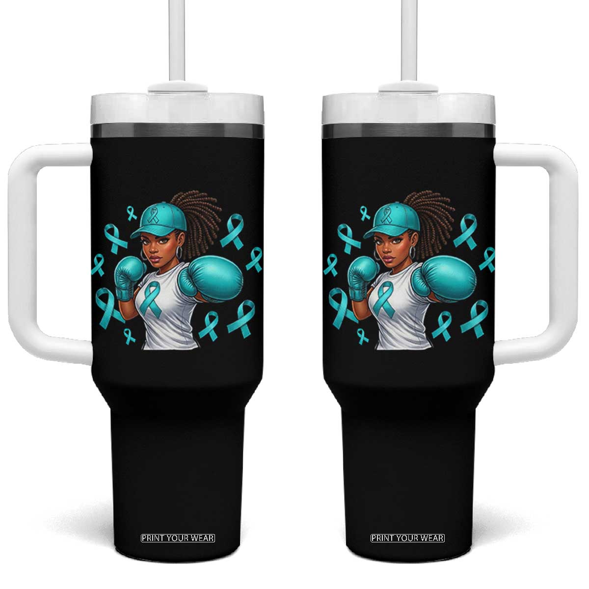 Black Women Fight Sexual Assault Awareness Tumbler With Handle African American Teal Ribbon Support TS10 One Size: 40 oz Black Print Your Wear