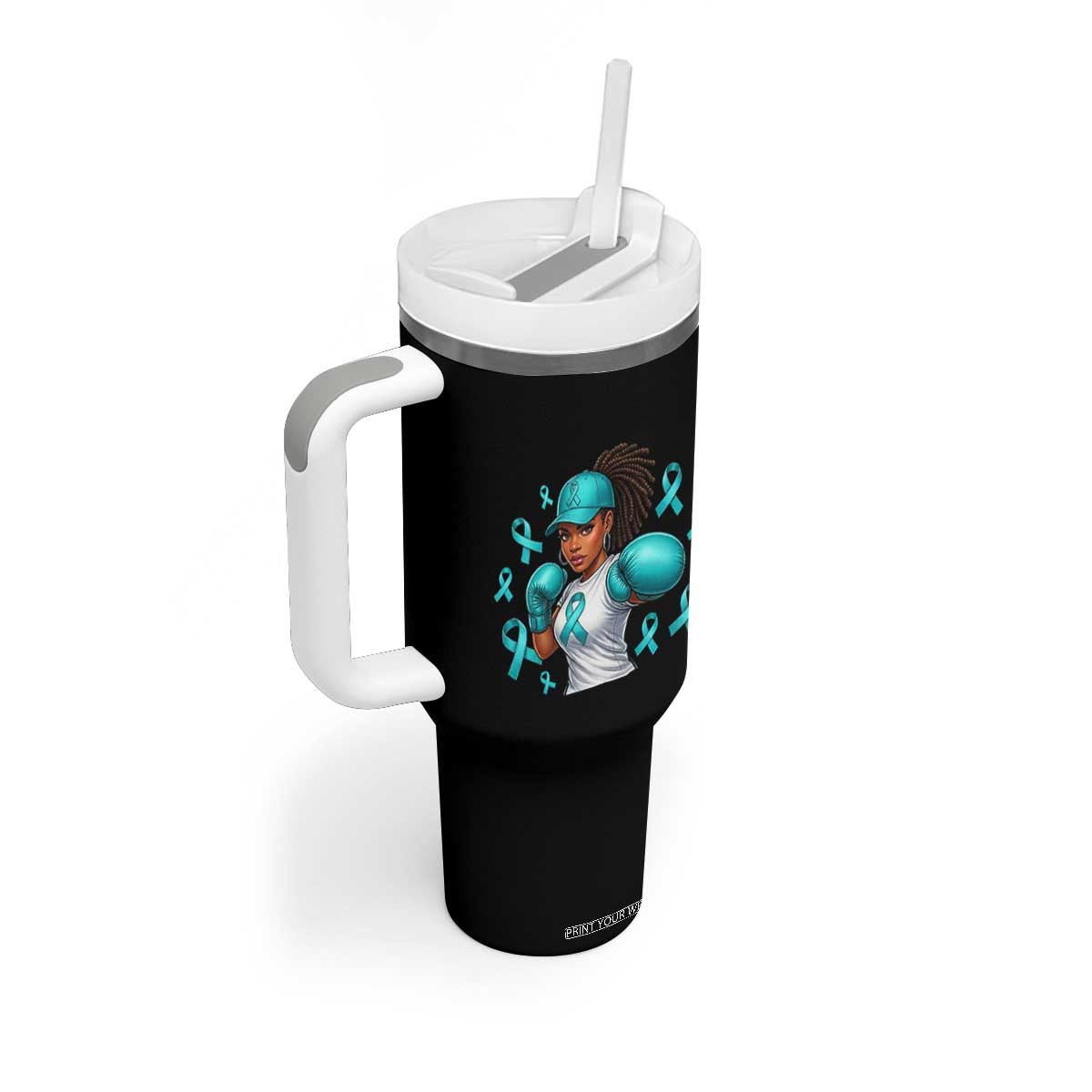 Black Women Fight Sexual Assault Awareness Tumbler With Handle African American Teal Ribbon Support TS10 Print Your Wear