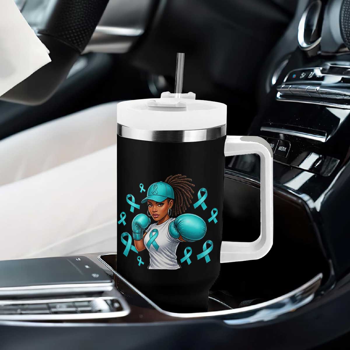 Black Women Fight Sexual Assault Awareness Tumbler With Handle African American Teal Ribbon Support TS10 Print Your Wear