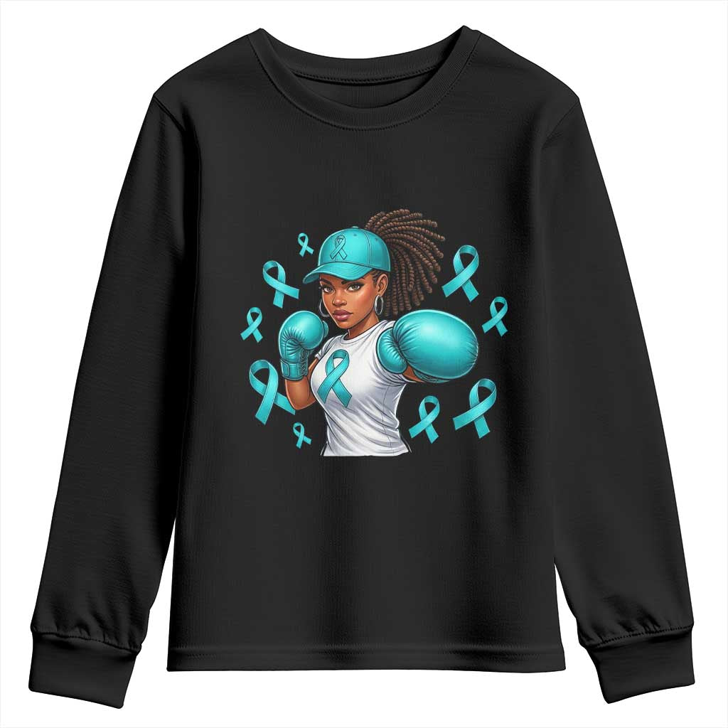 Black Women Fight Sexual Assault Awareness Youth Sweatshirt African American Teal Ribbon Support TS10 Black Print Your Wear