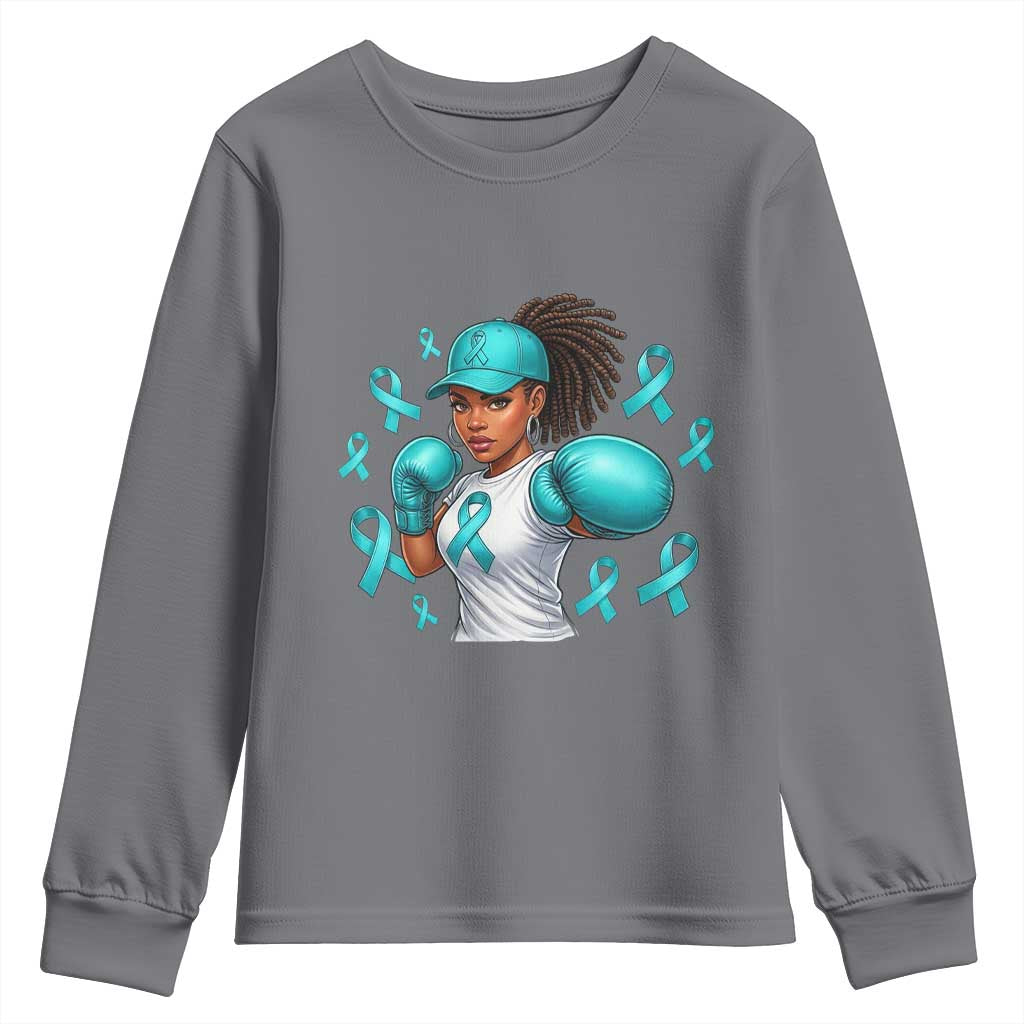 Black Women Fight Sexual Assault Awareness Youth Sweatshirt African American Teal Ribbon Support TS10 Charcoal Print Your Wear
