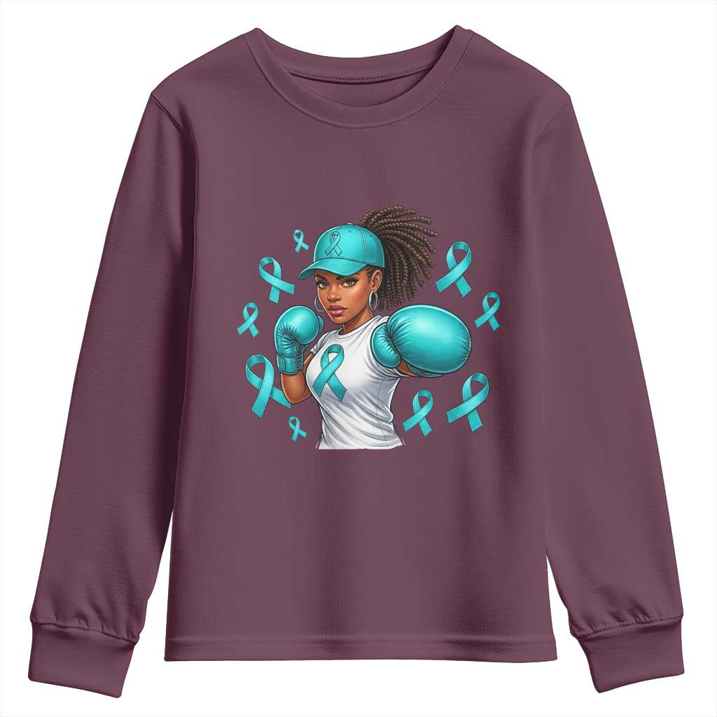 Black Women Fight Sexual Assault Awareness Youth Sweatshirt African American Teal Ribbon Support TS10 Maroon Print Your Wear