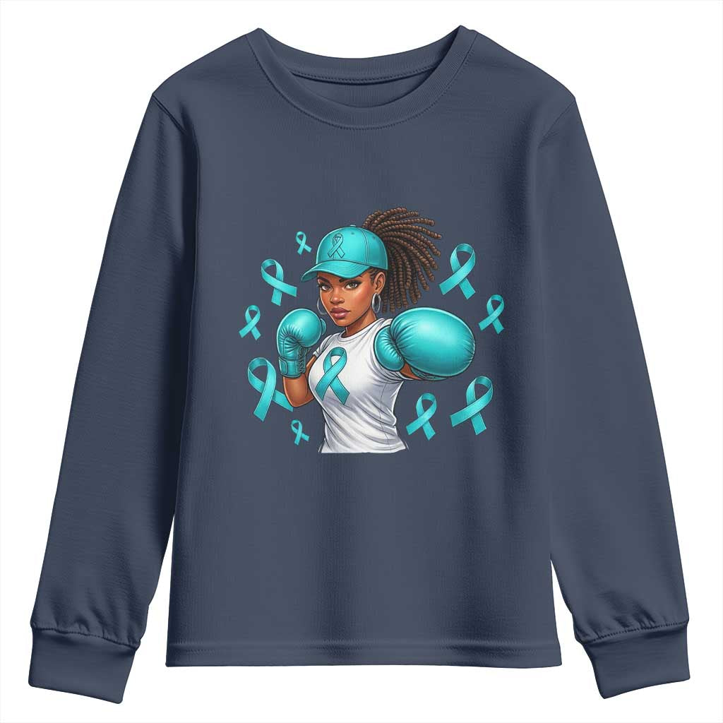 Black Women Fight Sexual Assault Awareness Youth Sweatshirt African American Teal Ribbon Support TS10 Navy Print Your Wear