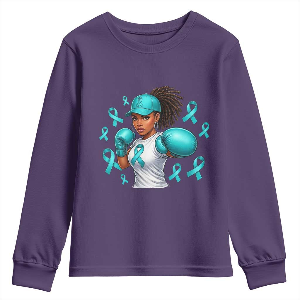 Black Women Fight Sexual Assault Awareness Youth Sweatshirt African American Teal Ribbon Support TS10 Purple Print Your Wear