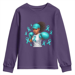 Black Women Fight Sexual Assault Awareness Youth Sweatshirt African American Teal Ribbon Support TS10 Purple Print Your Wear