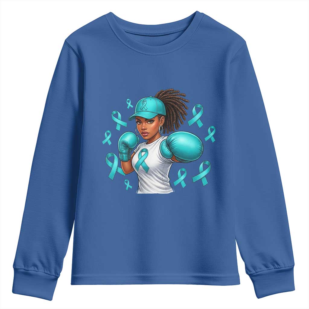 Black Women Fight Sexual Assault Awareness Youth Sweatshirt African American Teal Ribbon Support TS10 Royal Blue Print Your Wear