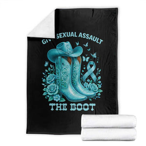 Give Sexual Assault The Boot Throw Blanket Cowgirl Awareness Month Teal Ribbon Support TS10 Black Print Your Wear