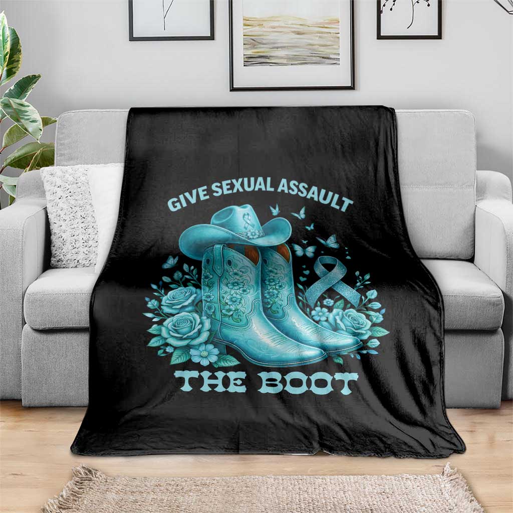 Give Sexual Assault The Boot Throw Blanket Cowgirl Awareness Month Teal Ribbon Support TS10 Print Your Wear