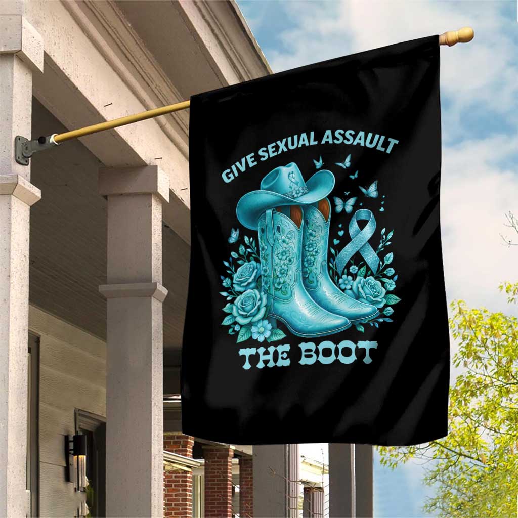 Give Sexual Assault The Boot Garden Flag Cowgirl Awareness Month Teal Ribbon Support TS10 Print Your Wear