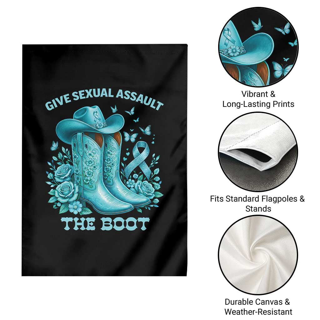 Give Sexual Assault The Boot Garden Flag Cowgirl Awareness Month Teal Ribbon Support TS10 Print Your Wear