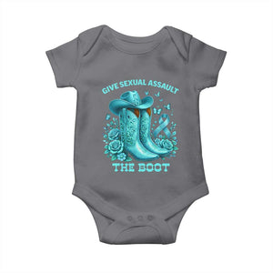 Give Sexual Assault The Boot Baby Onesie Cowgirl Awareness Month Teal Ribbon Support TS10 Charcoal Print Your Wear