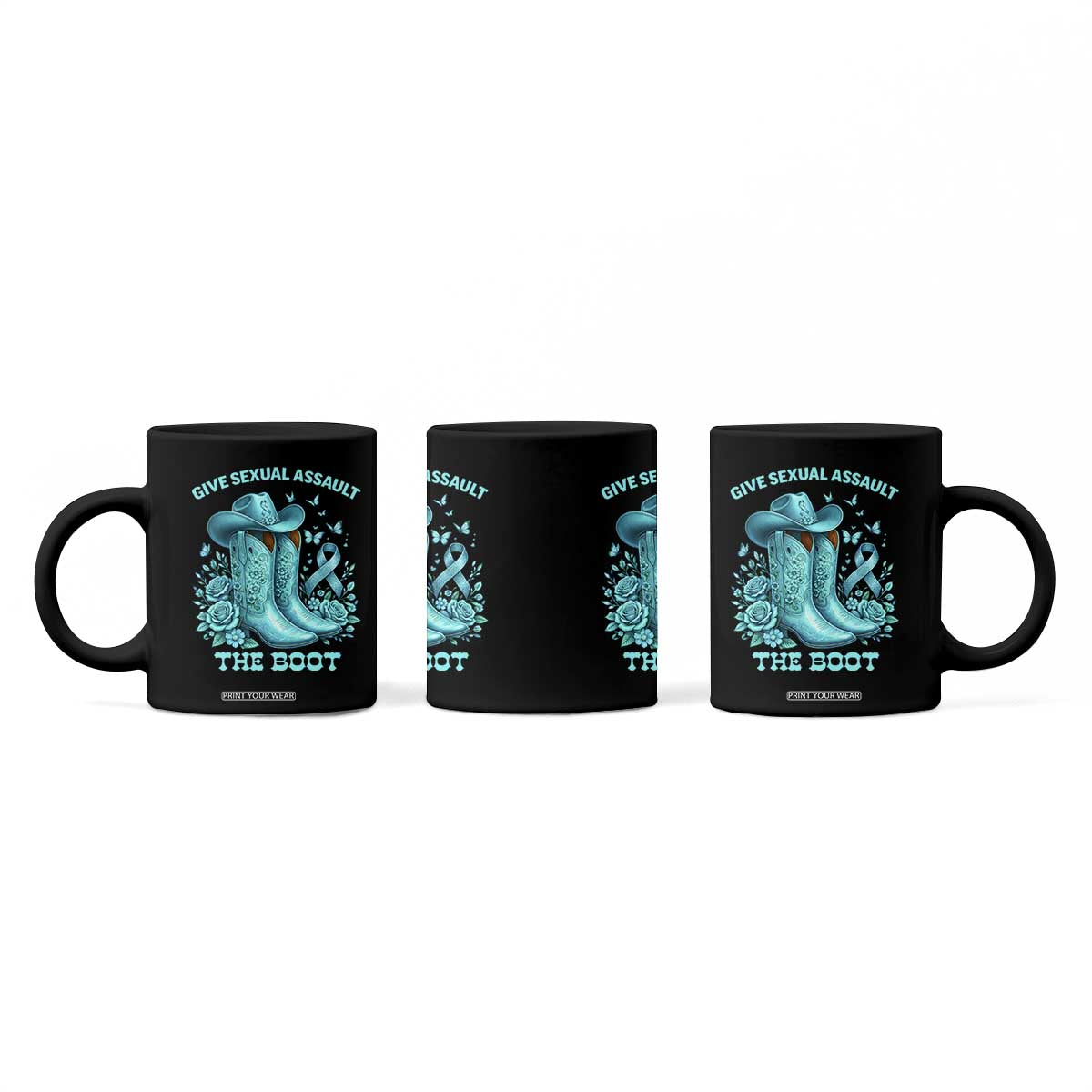 Give Sexual Assault The Boot Coffee Mug Cowgirl Awareness Month Teal Ribbon Support TS10 Print Your Wear