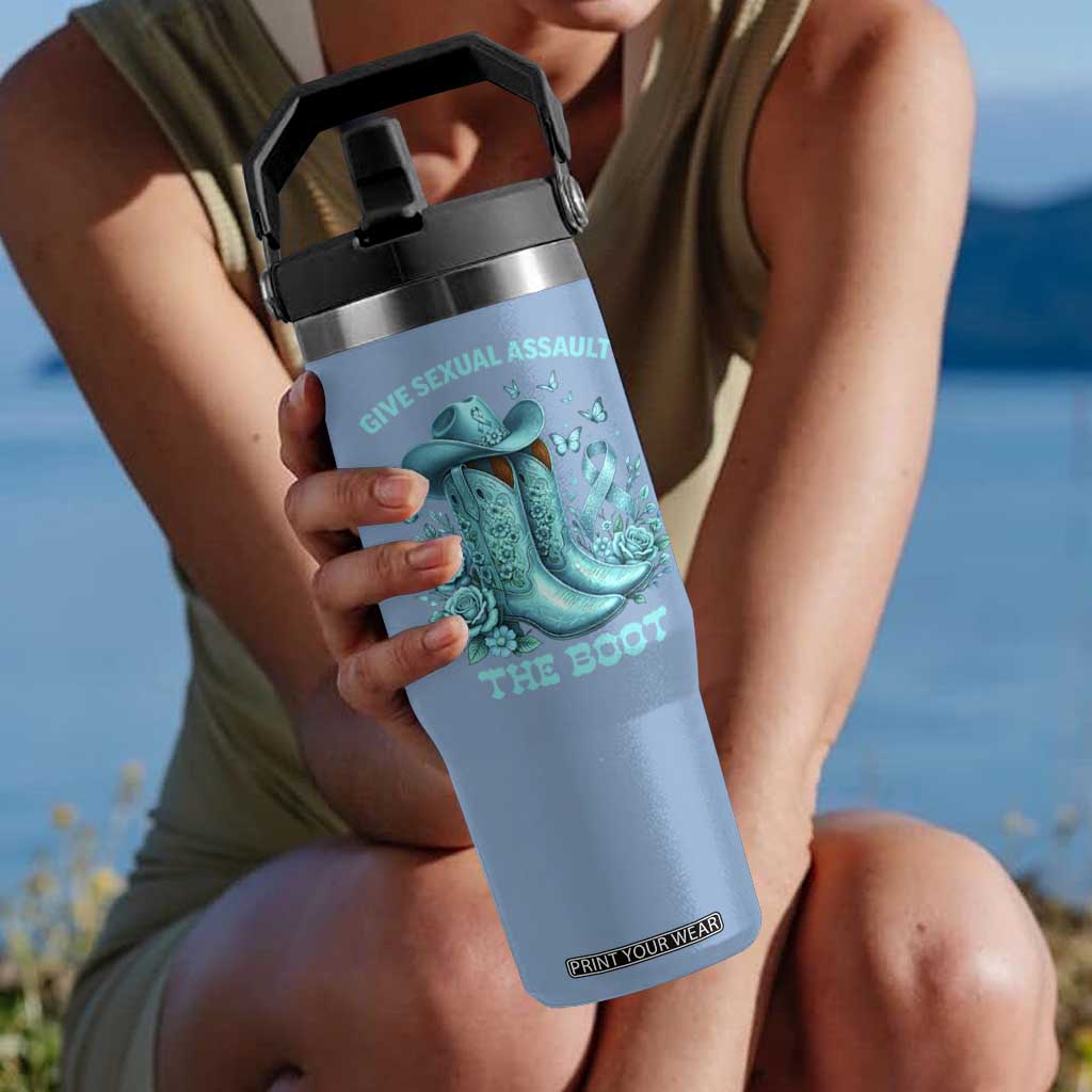 Give Sexual Assault The Boot Flip Straw Tumbler Cowgirl Awareness Month Teal Ribbon Support TS10 One Size: 30 oz Light Blue Print Your Wear