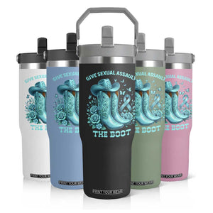 Give Sexual Assault The Boot Flip Straw Tumbler Cowgirl Awareness Month Teal Ribbon Support TS10 Print Your Wear