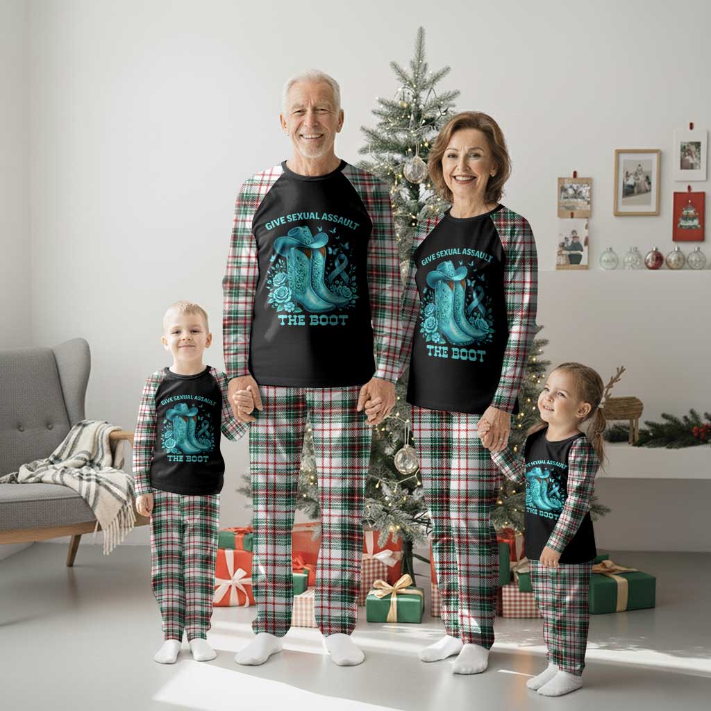 Give Sexual Assault The Boot Plaid Pajama Set Cowgirl Awareness Month Teal Ribbon Support TS10 Christmas Plaid Print Your Wear