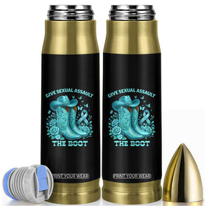 Give Sexual Assault The Boot Bullet Tumbler Cowgirl Awareness Month Teal Ribbon Support TS10 Black Print Your Wear