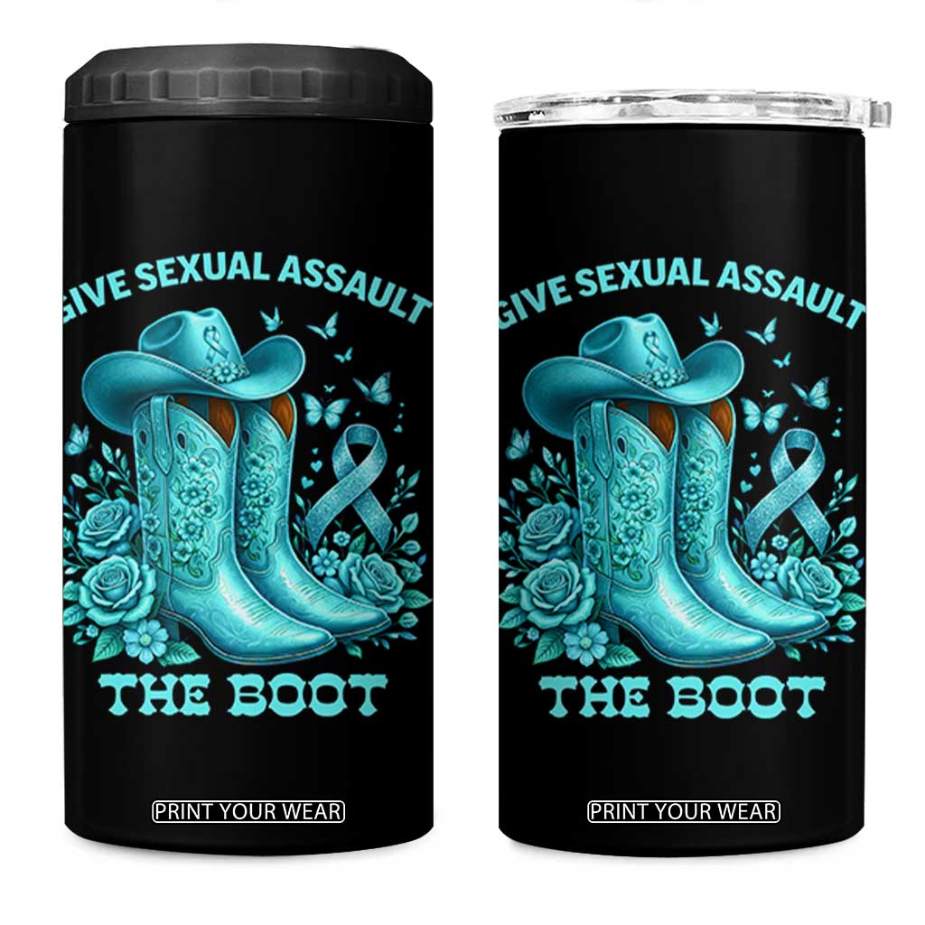 Give Sexual Assault The Boot 4 in 1 Can Cooler Tumbler Cowgirl Awareness Month Teal Ribbon Support TS10 One Size: 16 oz Black Print Your Wear