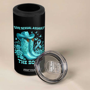 Give Sexual Assault The Boot 4 in 1 Can Cooler Tumbler Cowgirl Awareness Month Teal Ribbon Support TS10 Print Your Wear