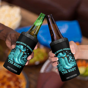 Give Sexual Assault The Boot 4 in 1 Can Cooler Tumbler Cowgirl Awareness Month Teal Ribbon Support TS10 Print Your Wear