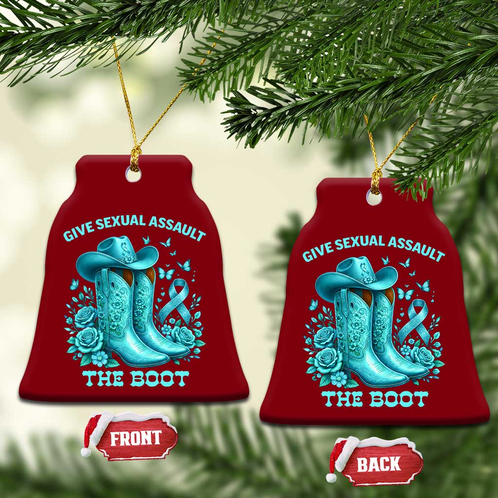 Give Sexual Assault The Boot Ceramic Ornament Cowgirl Awareness Month Teal Ribbon Support TS10 Print Your Wear
