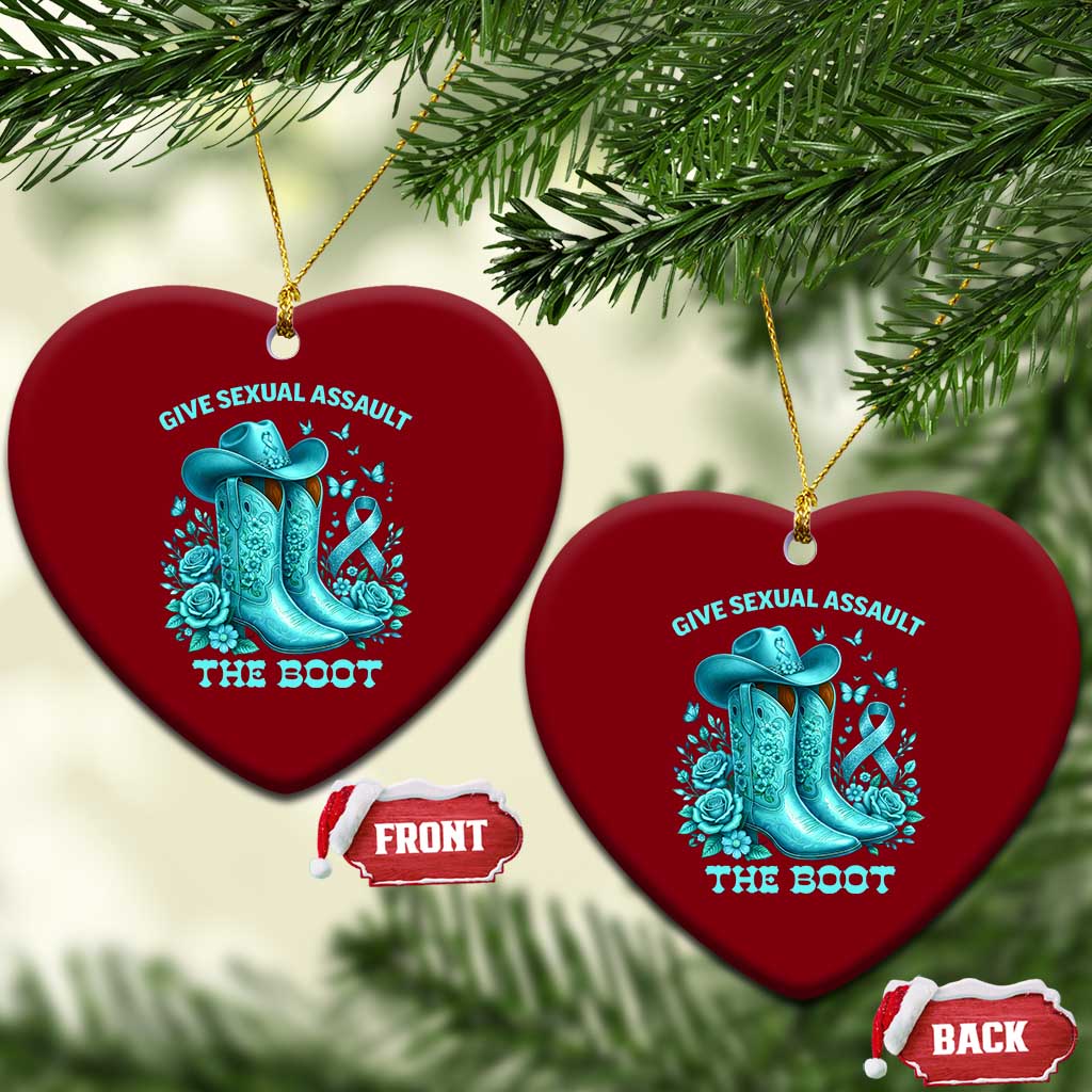 Give Sexual Assault The Boot Ceramic Ornament Cowgirl Awareness Month Teal Ribbon Support TS10 Print Your Wear