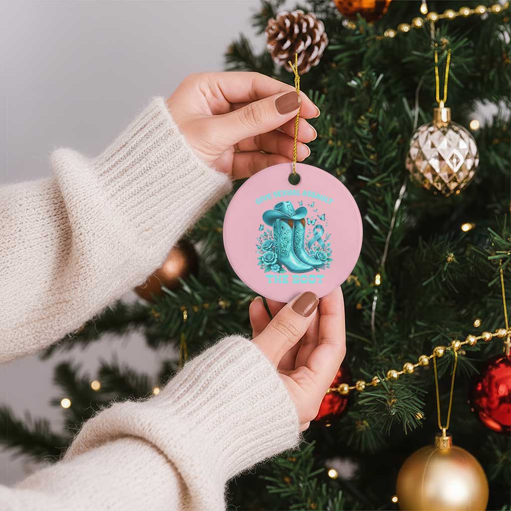 Give Sexual Assault The Boot Ceramic Ornament Cowgirl Awareness Month Teal Ribbon Support TS10 1pc Light Pink Print Your Wear