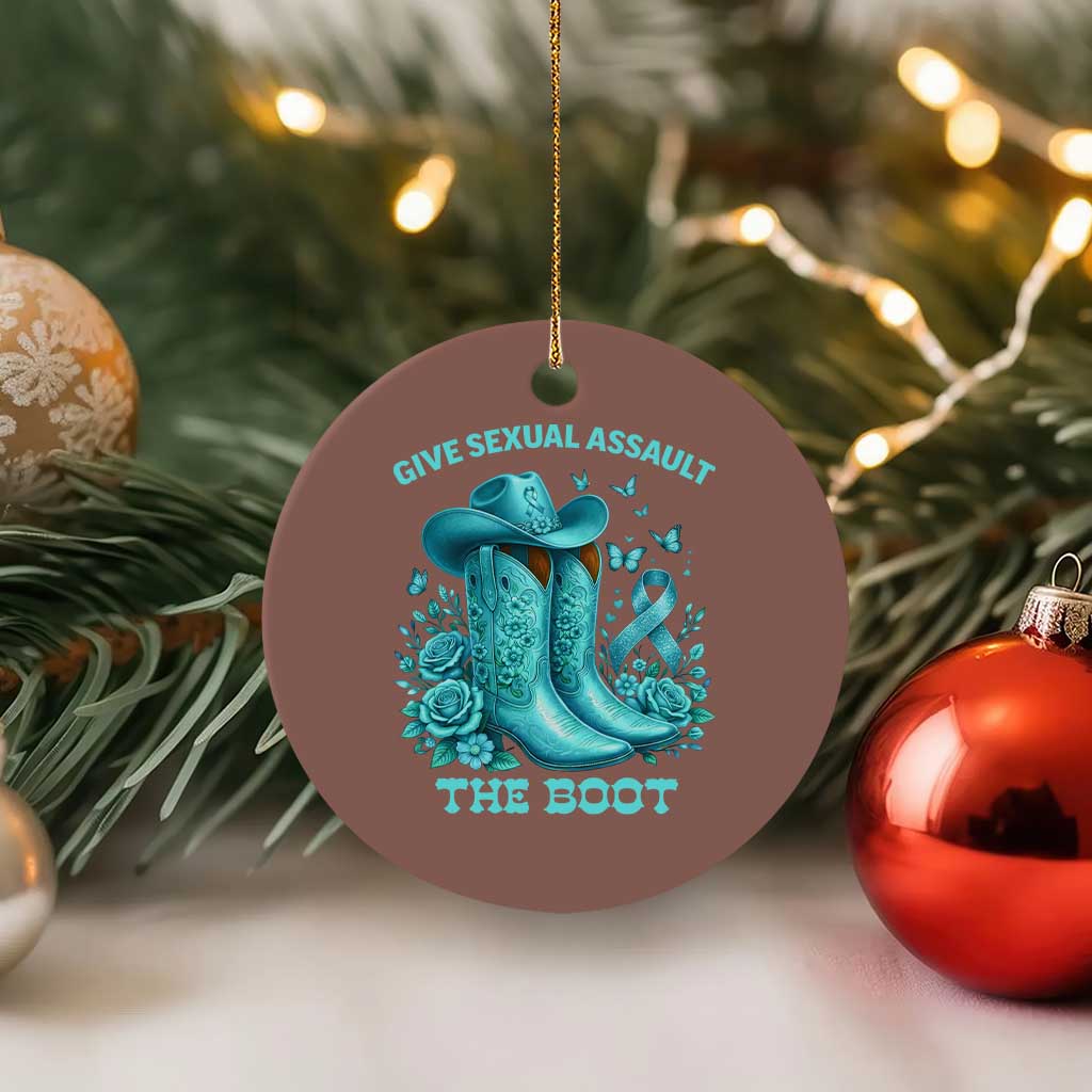 Give Sexual Assault The Boot Ceramic Ornament Cowgirl Awareness Month Teal Ribbon Support TS10 1pc Mocha Print Your Wear