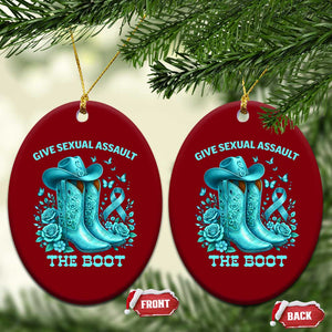 Give Sexual Assault The Boot Ceramic Ornament Cowgirl Awareness Month Teal Ribbon Support TS10 Print Your Wear