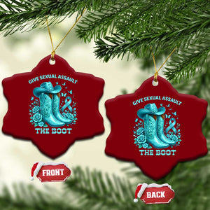 Give Sexual Assault The Boot Ceramic Ornament Cowgirl Awareness Month Teal Ribbon Support TS10 Print Your Wear