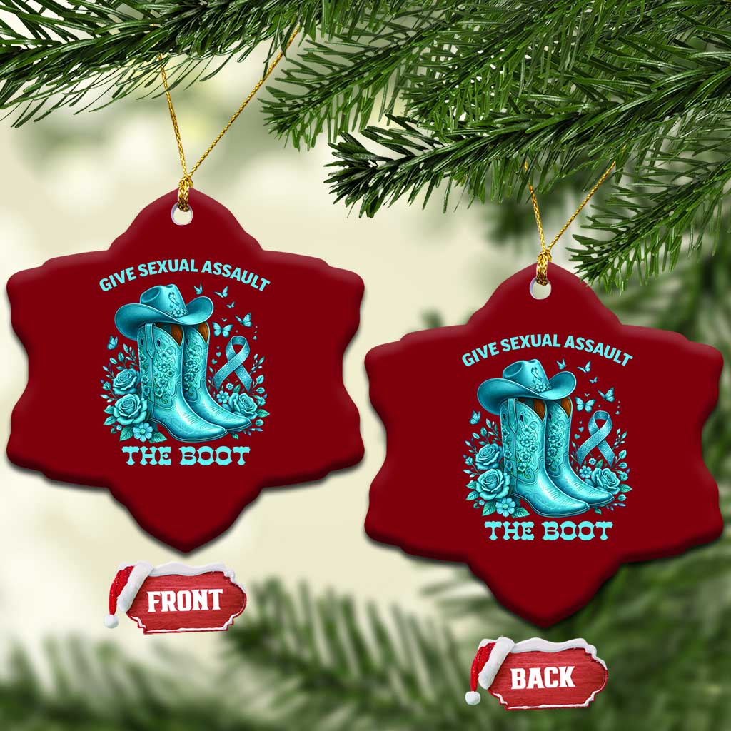Give Sexual Assault The Boot Ceramic Ornament Cowgirl Awareness Month Teal Ribbon Support TS10 Print Your Wear