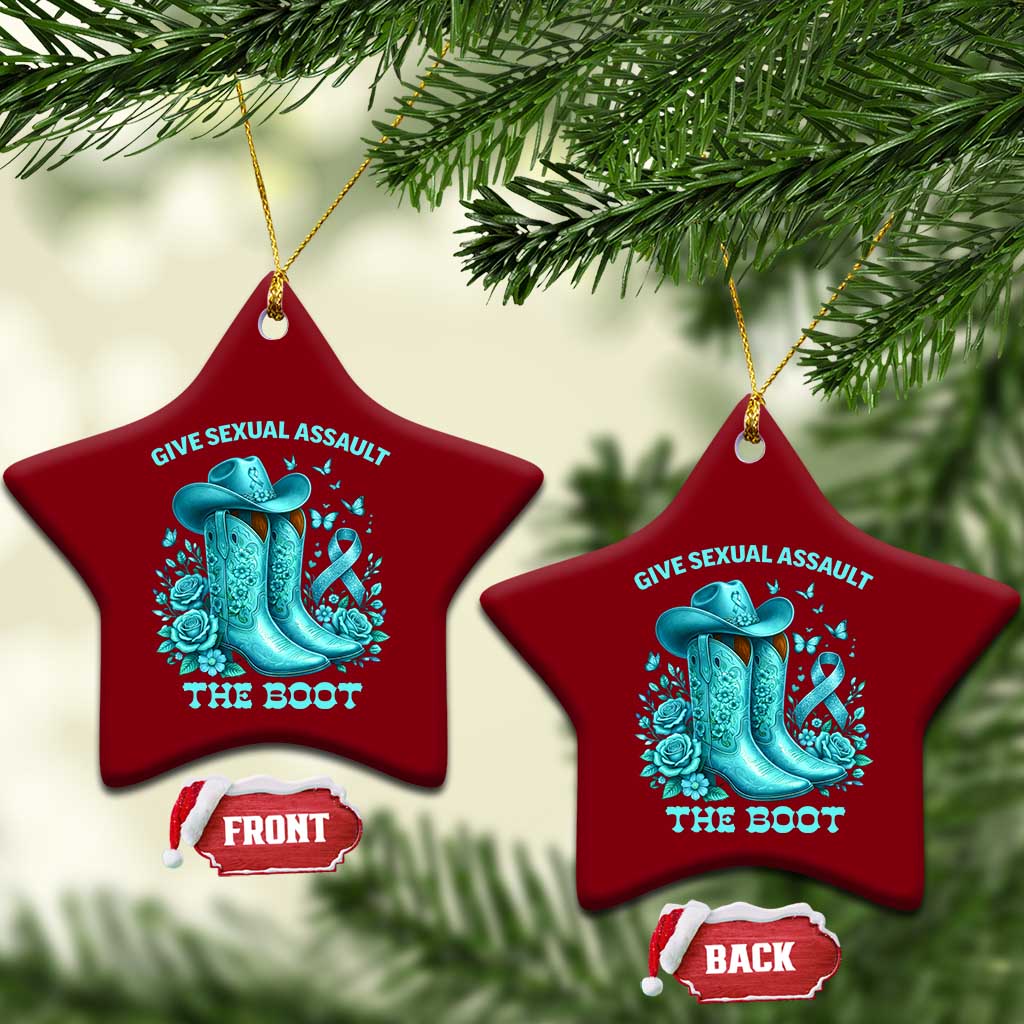 Give Sexual Assault The Boot Ceramic Ornament Cowgirl Awareness Month Teal Ribbon Support TS10 Print Your Wear
