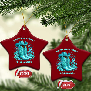Give Sexual Assault The Boot Ceramic Ornament Cowgirl Awareness Month Teal Ribbon Support TS10 Print Your Wear