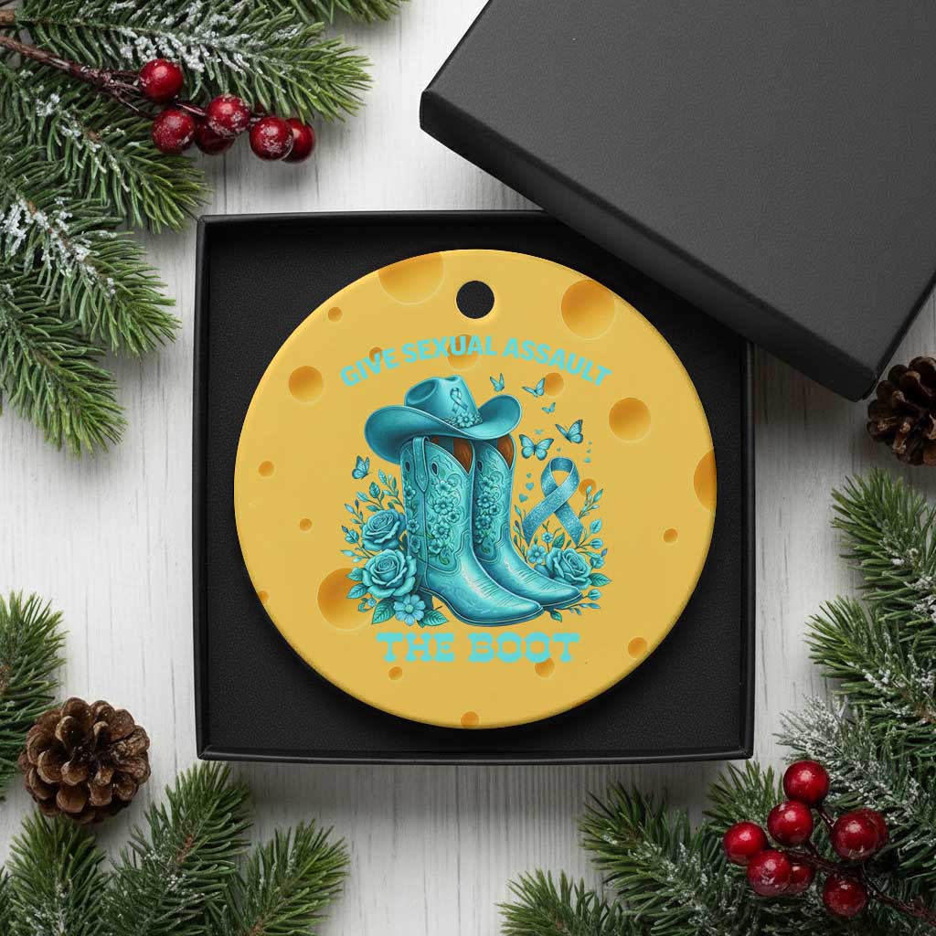 Give Sexual Assault The Boot Ceramic Ornament Cowgirl Awareness Month Teal Ribbon Support TS10 1pc Yellow Cheese Print Your Wear
