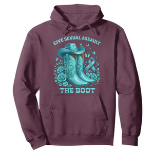 Give Sexual Assault The Boot Hoodie Cowgirl Awareness Month Teal Ribbon Support TS10 Maroon Print Your Wear