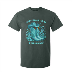 Give Sexual Assault The Boot T Shirt For Kid Cowgirl Awareness Month Teal Ribbon Support TS10 Dark Forest Green Print Your Wear