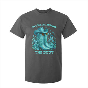 Give Sexual Assault The Boot T Shirt For Kid Cowgirl Awareness Month Teal Ribbon Support TS10 Dark Heather Print Your Wear